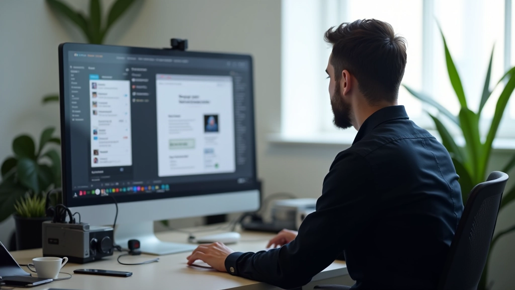 Computer monitor toont Webflow CMS-paneel met blogartikelen, database structuur en content management interface